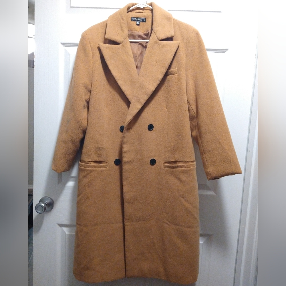 Missguided Camel Double Breasted Long Coat